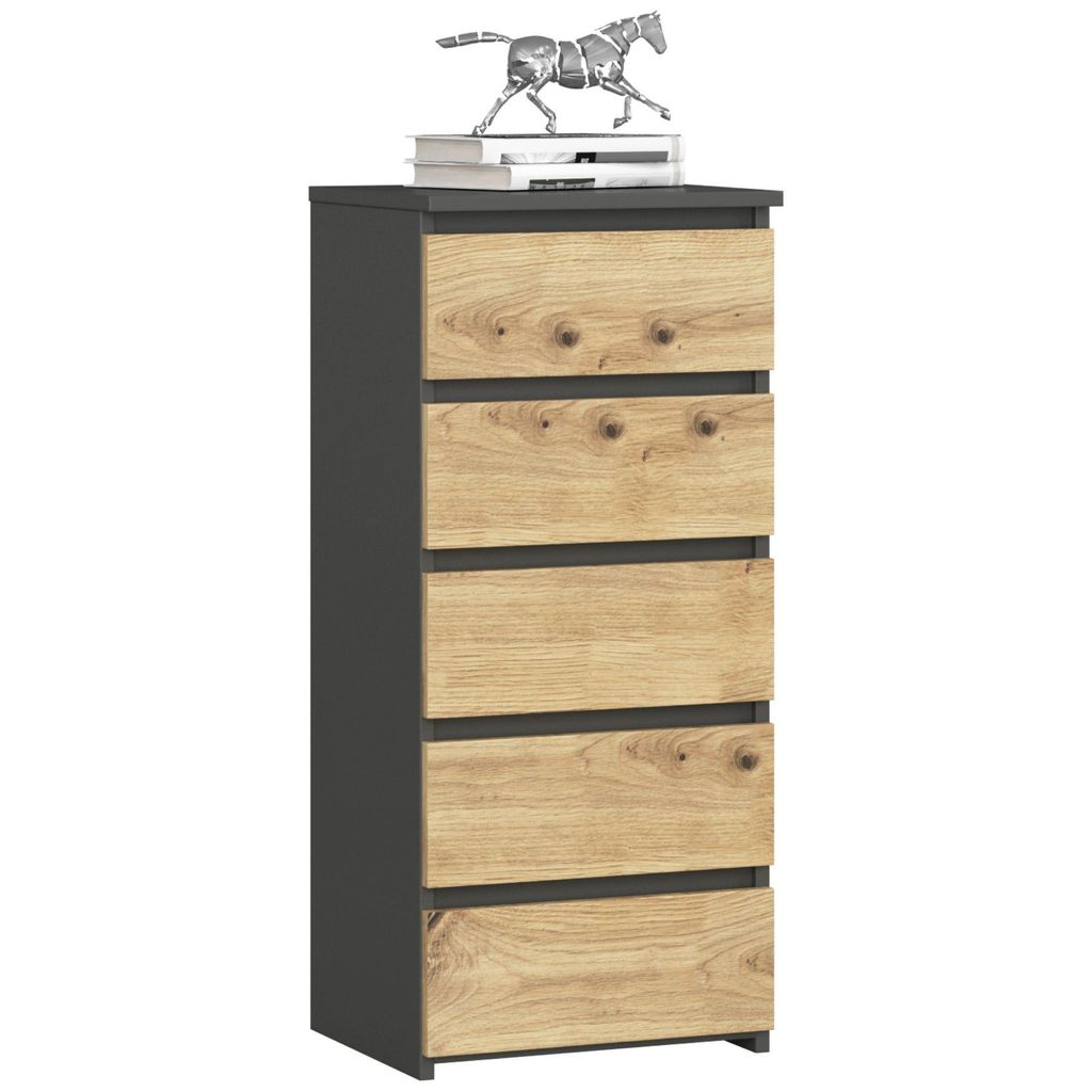 Commode CL5 40 cm Gris Graphite et Chêne Artisan avec 5 Image du produit 