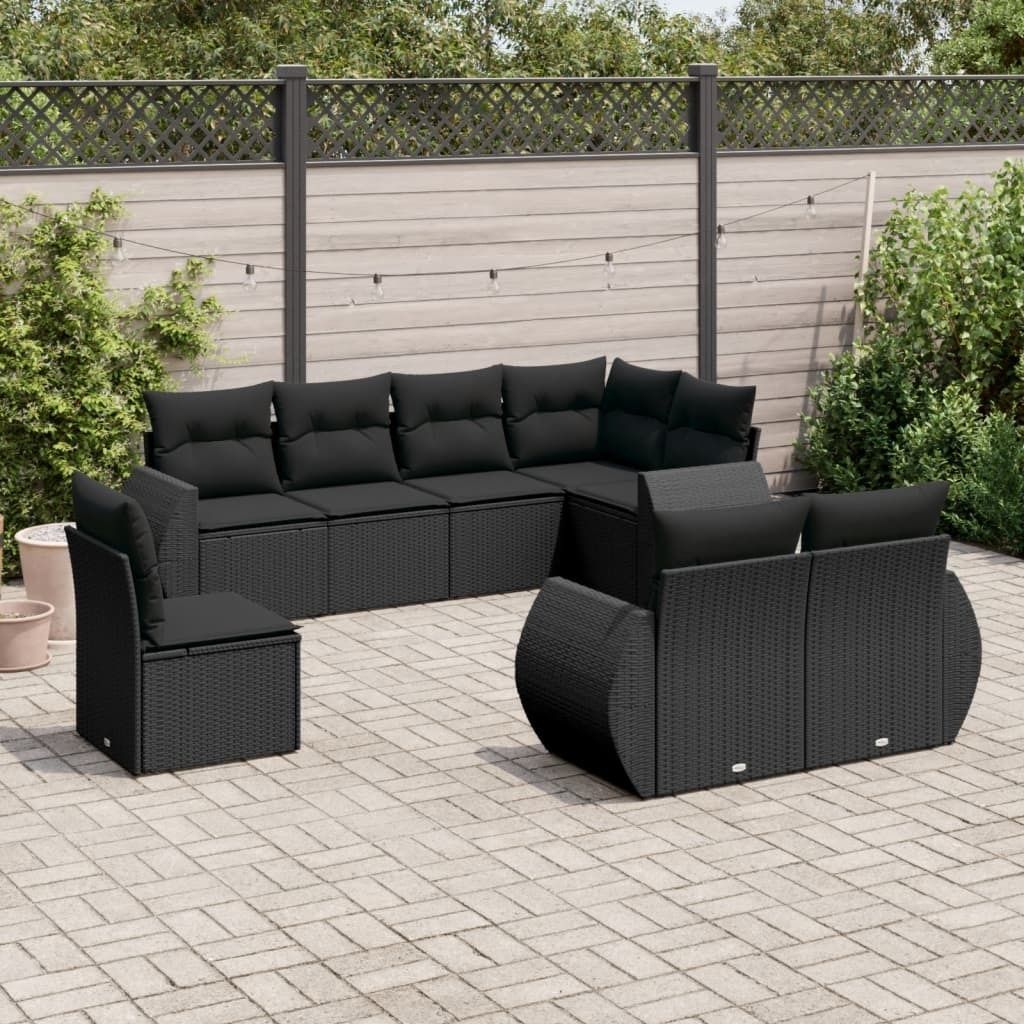 Gartenmöbelgarnituren - 8-tlg. Garten-Sofagarnitur mit Kissen Schwarz Poly Rattan Möbel21