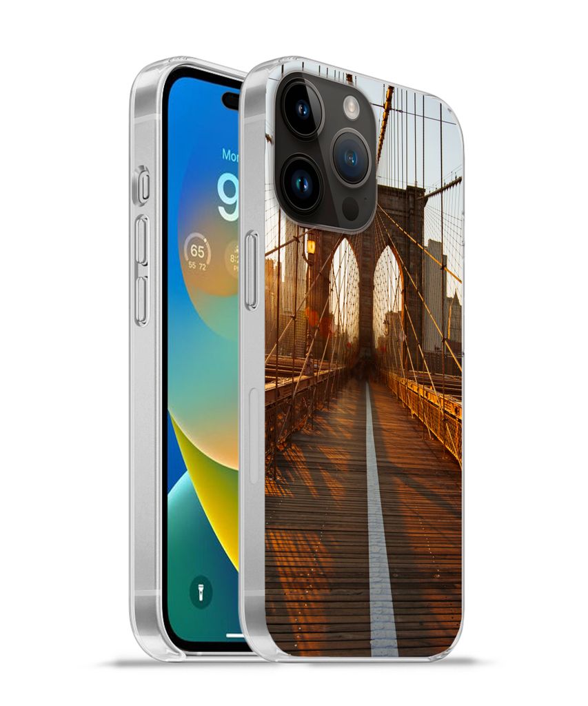 MuchoWow Handyhülle Schutzhülle Hülle für Apple iPhone 14 Pro Max Brooklyn Bridge in New York bei Sonnenuntergang Silikon Softcase Handy Hül...