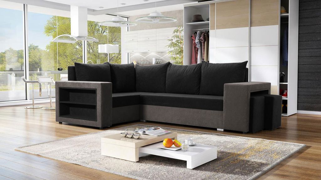 MIRJAN24 Ecksofa Millano, Eckcouch mit Bettkasten und Schlaffunktion, L-Form Ecke, Schlafsofa (Mikrofaza 0027 + Mikrofaza 0015, Seite: Links)