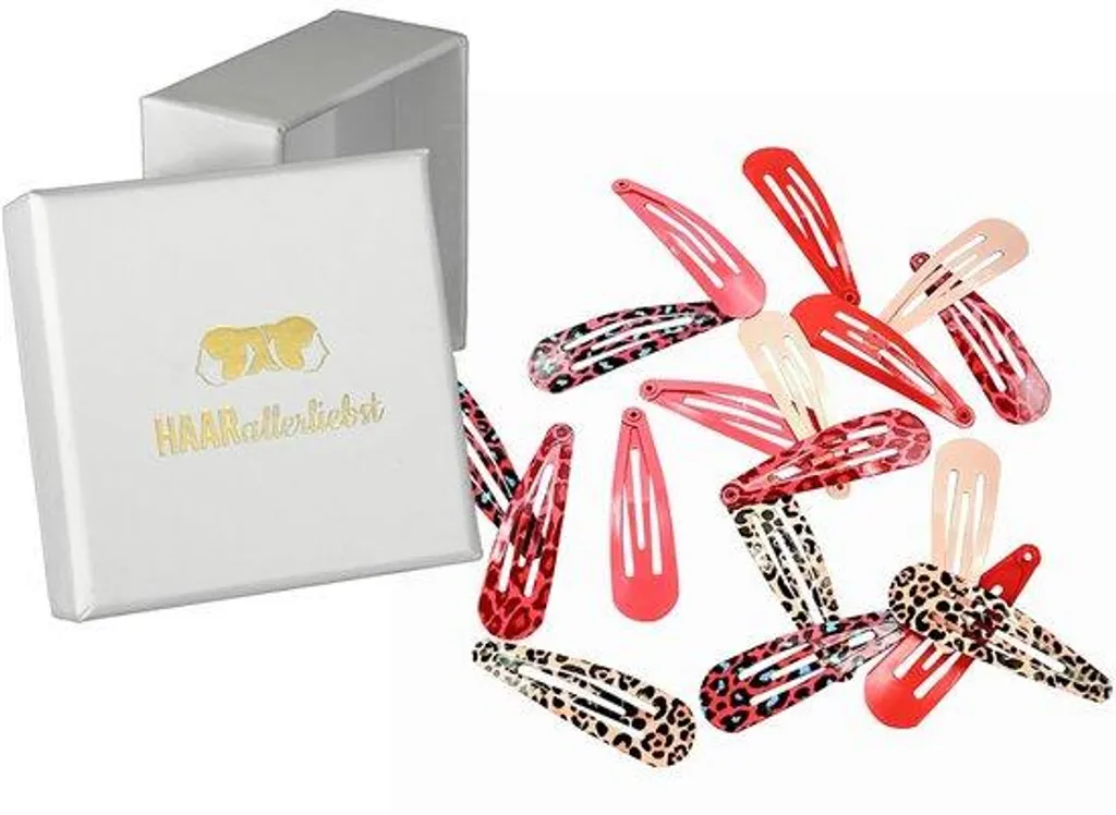Set Coiffure Fille 18 Accessoires Barrettes Léopard Rose Rouge 50 mm
