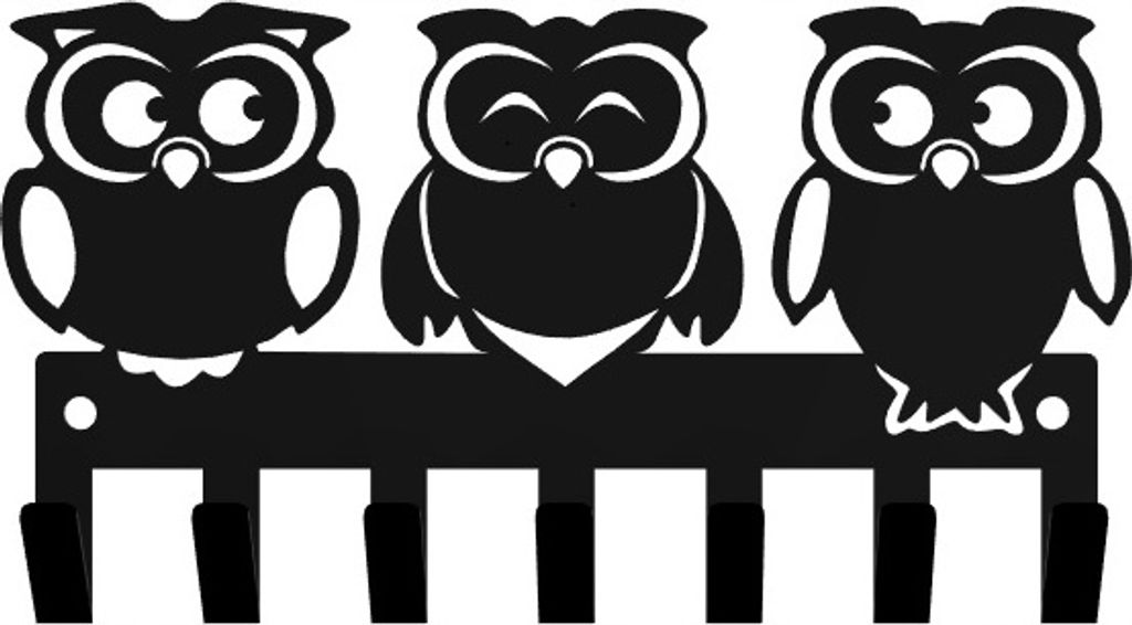 Hakenleiste Kleiderhaken Wandaufhänger, Schlüsselhaken Kleiderbügel mit 7 Haken Wandgarderobe im Loft-Stil Schwarz Eulenmotiv Breite 19 cm, Höh...