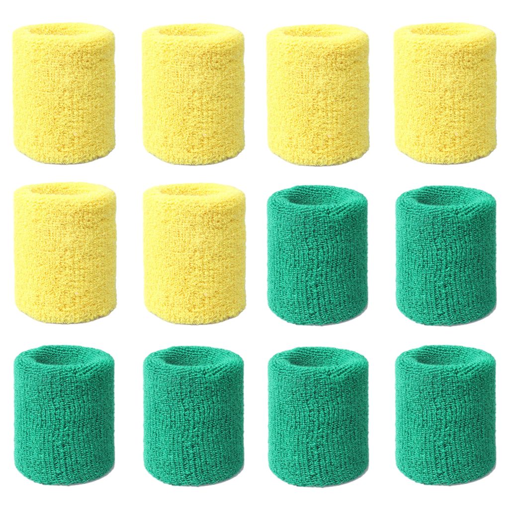 Sport Wristbands 12 Pack, Sport Schweißband Armband Weiche verdickte Baumwolle, für Fußball Basketball Tennis Gymnastik,(Yellow+Green)