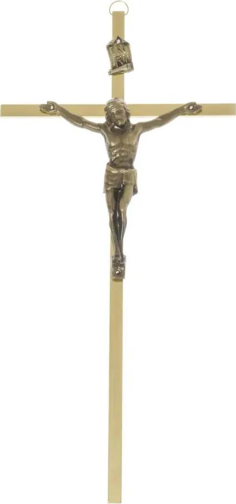 Croix Chrétienne pour Mur en Laiton 14x30 cm - Idéal Coin Prière Maison
