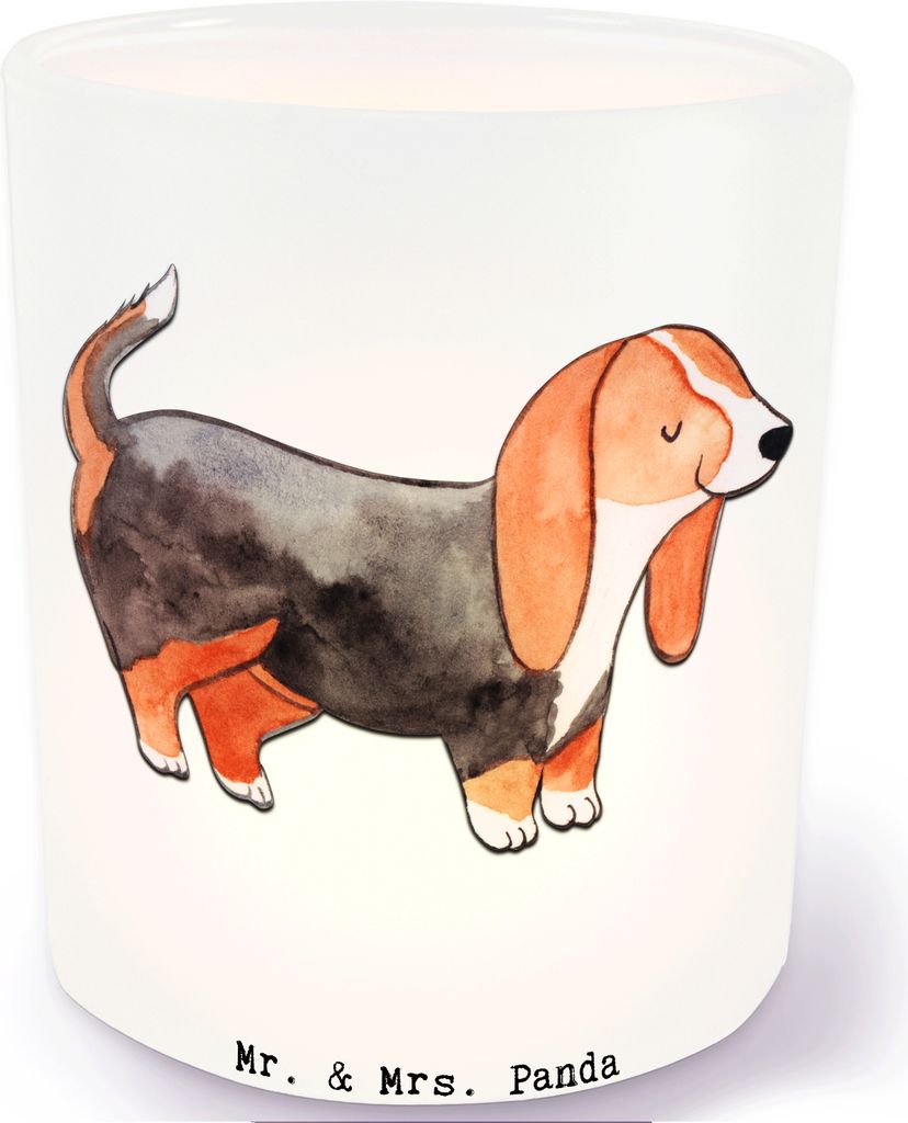 Mr. & Mrs. Panda Windlicht Glas Basset Hound Moment - Transparent - Geschenk, Teelicht, kerzenhalter, Garten, aus