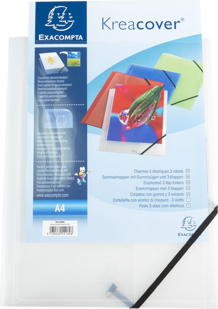 Exacompta 25x Sammelmappe A4 PP 3 Klappen + Gummizug violett Transparent 55188E