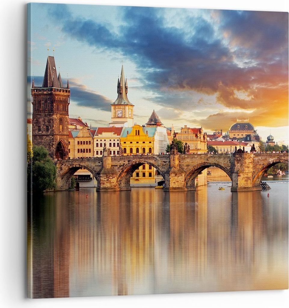 Bild auf Leinwand - Leinwandbild - Prag brücke geschichte fluss - 60x60cm - Wand Bild - Wanddeko - Leinwanddruck - Bilder - Kunstdruck - Wanddekor...
