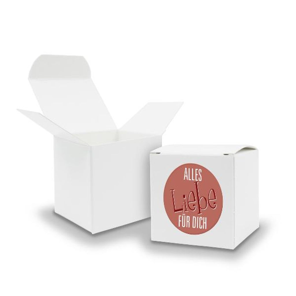 SET Alles Liebe für Dich (Motiv18) 24xFaltschachtel Würfel 6,5cm weiß + Sticker