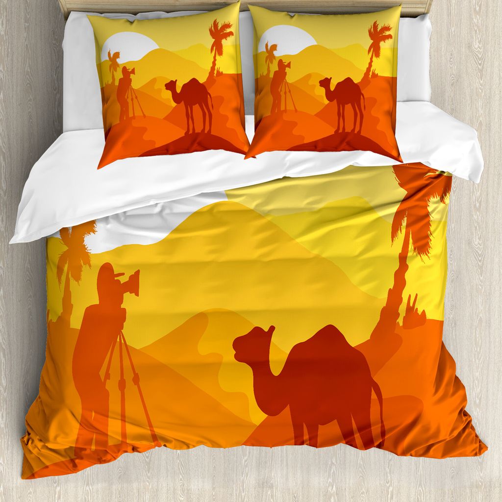 ABAKUHAUS Reise Bettbezug Set für Einzelbetten, Kamel-Safari Monochrome Kunst, Milbensicher Allergiker geeignet mit Kissenbezug, 155 cm x 220 cm -...