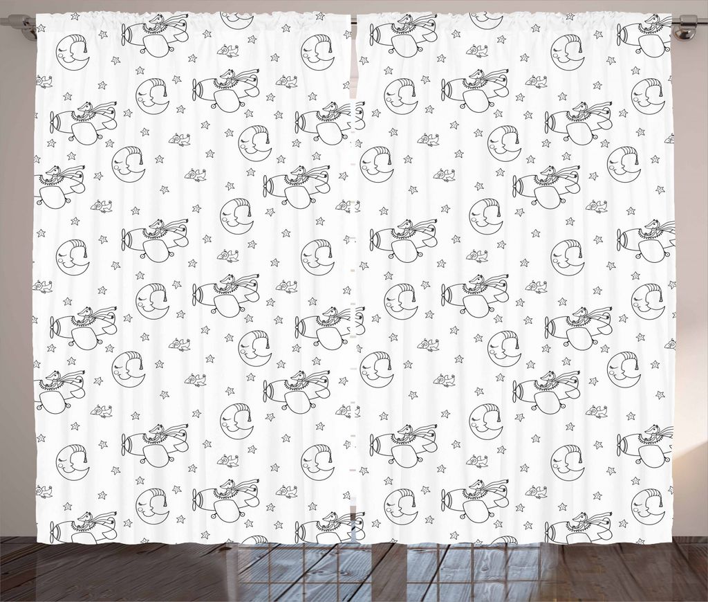 ABAKUHAUS Flugzeug Rustikaler Vorhang, Erholsamer Schlaf-Muster, Wohnzimmer Universalband Gardinen mit Schlaufen und Haken, 280 x 245 cm, Weiß Sch...