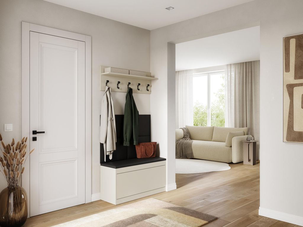 Platan Room Wand-Garderobe Set mit Garderobenpaneel & Schuhschrank 100 cm Flurgarderobe Garderobenset Flur Eiche Kaschmir Weiß