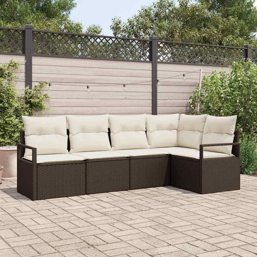 "im Angebot" Garten-Sofa-Set mit Kissen mit Speicher 5 pcs - Loungesofa - möbel Garten - Braun und Creme - Gartensofas CC13038