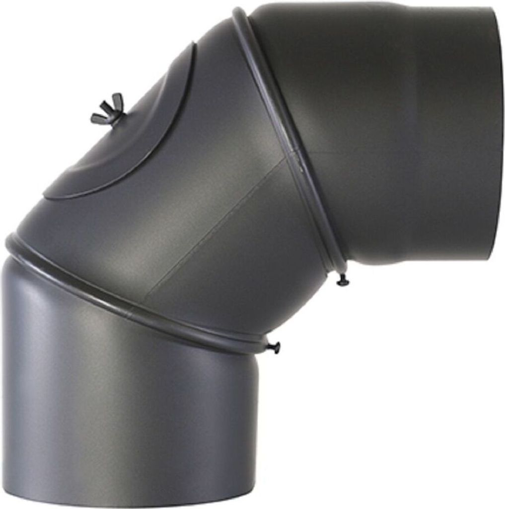 Ofenrohr Bogen 90° schwarz 2mm mit Tür 150mm Rauchrohr Knie