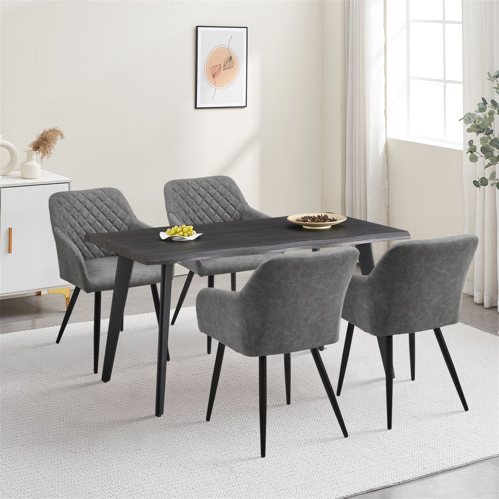 CLIPOP Esszimmergruppe 140cm - Tisch Mit 4 Stühlen In Beige Kunstleder