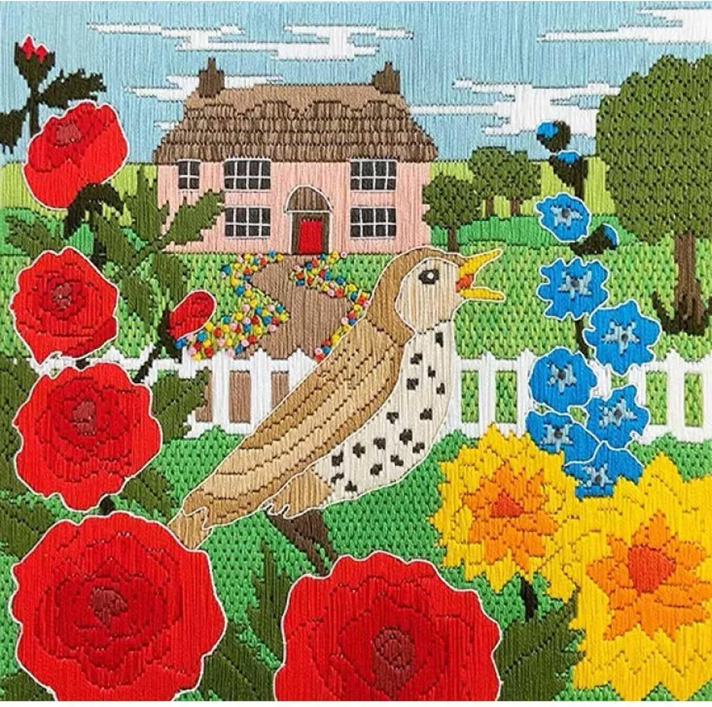 Kit loisir créatif broderie points longs pour décoration de maison