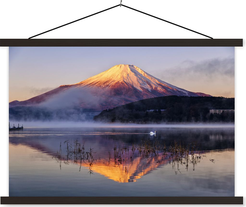 MuchoWow Textilposter Der Berg Fuji vom Yamanaka-See im asiatischen Japan 90x60 cm mit schwarzem Rahmen - Aufhängungssatz