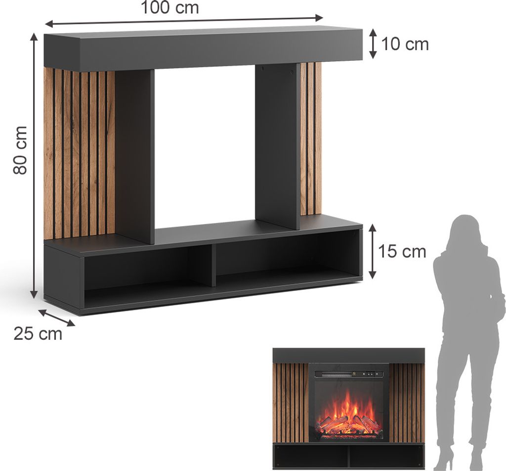 Elektrokamin Vicco Lynea Schwarz 100 cm mit realistischem Produktbild 
