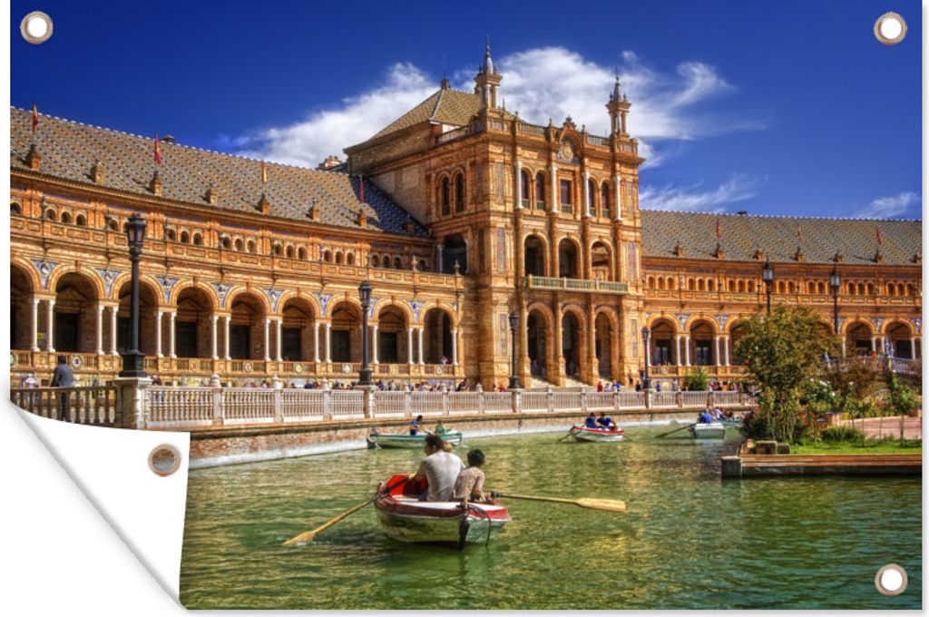 MuchoWow 60x40 cm Outdoor-Poster Gartendeko Sichtschutz Garten Poster für den Garten Boote auf dem Wasser an der Plaza de España in Sevilla