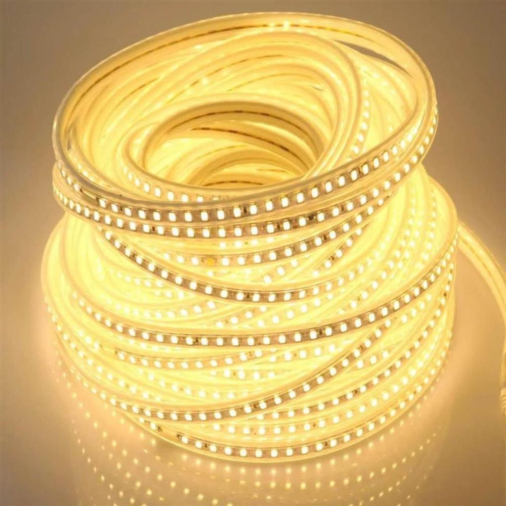 pcning 25 Meter LED Strip 230V SMD 5730 120 leds/m Band mit EU Stecker, 25M 3000K Warmweiss LED Streifen (Warmweiß, 25.00)