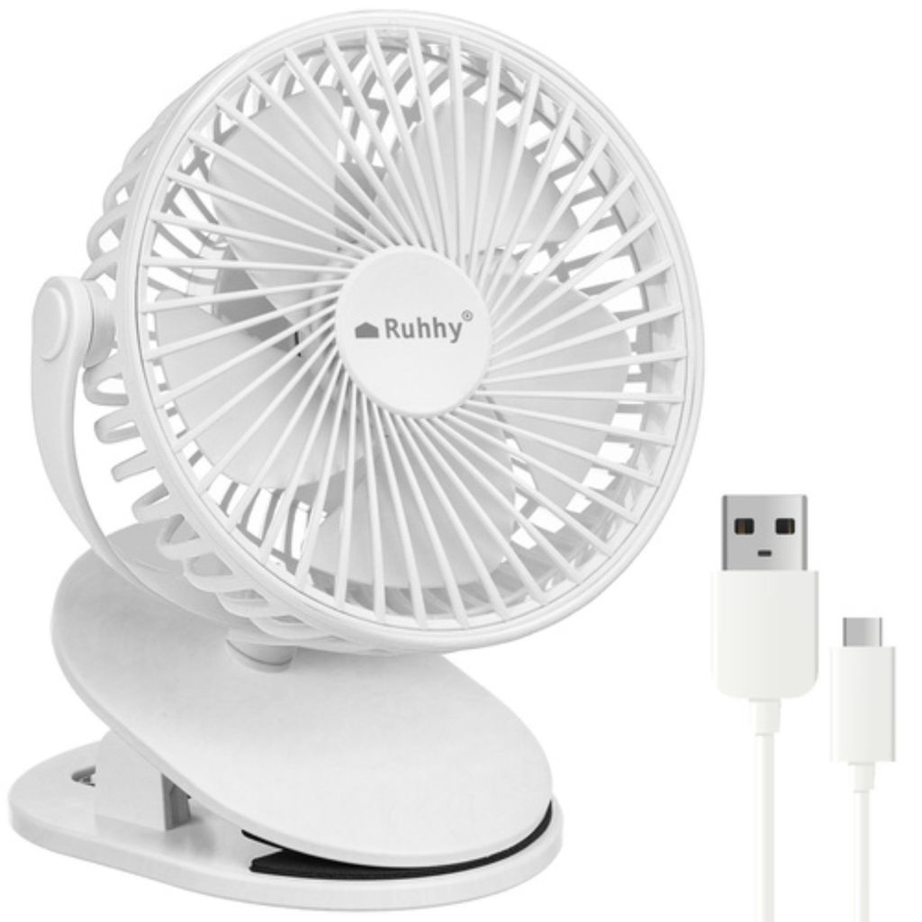 Ruhhy 25566 Ventilator mit USB-Clip, 1200 mAh, USB-C, weiß Produktbild 