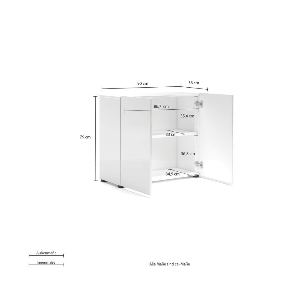 Sideboard >Mister< in weiss, Lack Hochglanz - 90x80x38cm Produktbild 6