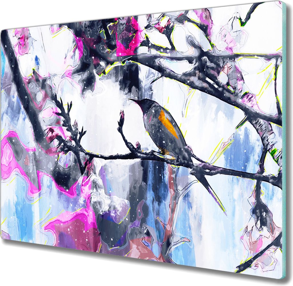 Coloray Hackbrett Küchenbrett Kochplattenabdeckung Schneidebrett Herdabdeckplatte 60x52 cm - Tier Vogel