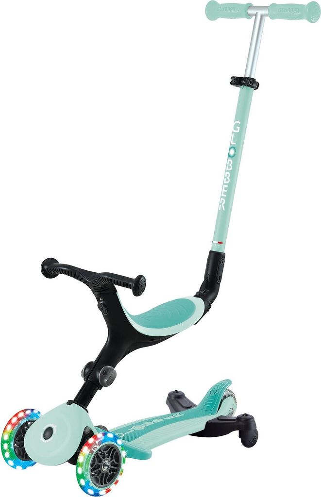GLOBBER GO-UP ACTIVE LIGHTS 360 – 3 in 1 Aufsitzrad, Laufrad und Scooter, 120/80 mm, 3-rädrig, höhenverstellbar, mint