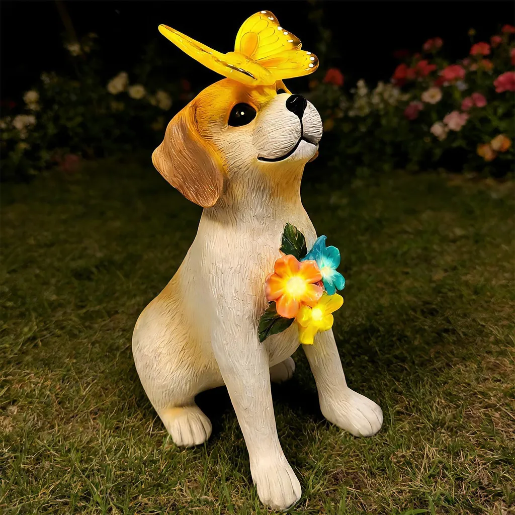Décoration Chien Solaire Étanche LED Animaux de Jardin pour Extérieur