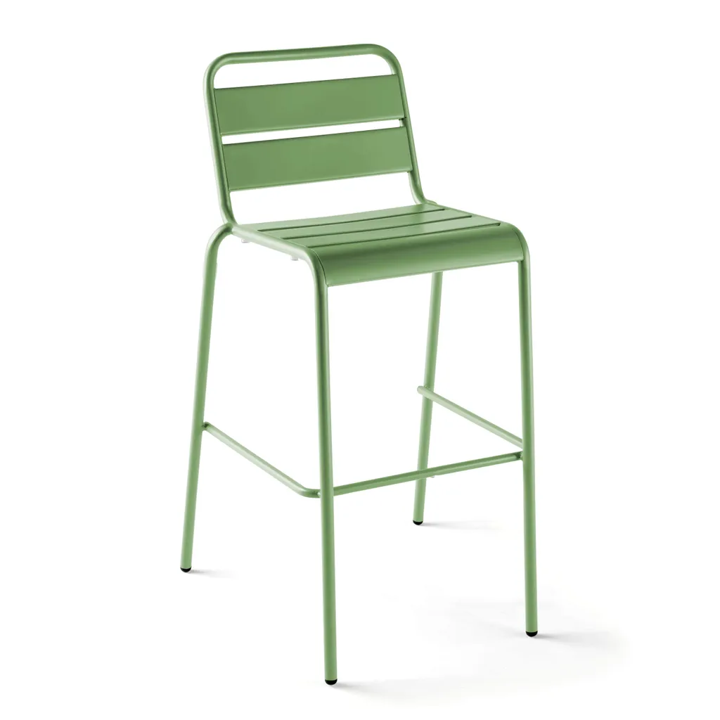 Chaise haute en métal vert cactus Palavas Oviala pour mange-debout
