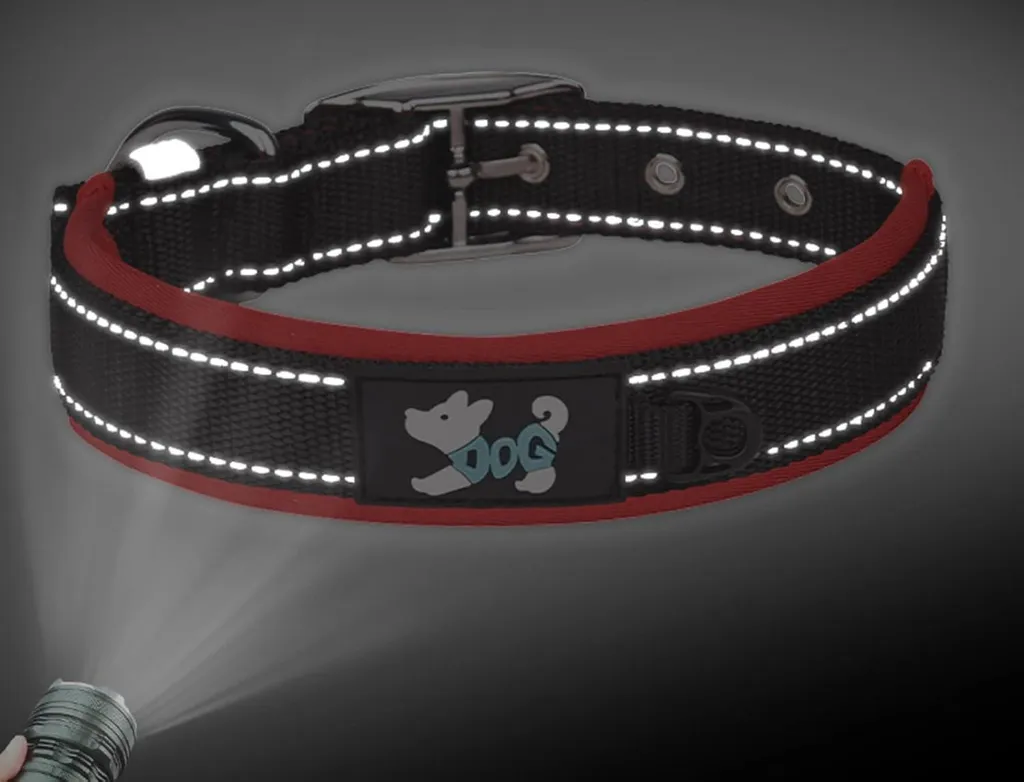 Collier Rembourré Chien de Grande Race avec Bande Réfléchissante Rose M-1