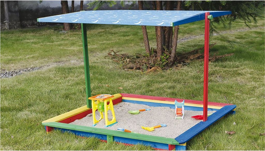 Sandkasten Holz absenkbares Dach Dachlift Sandkiste Kinder Sand Holzsandkasten