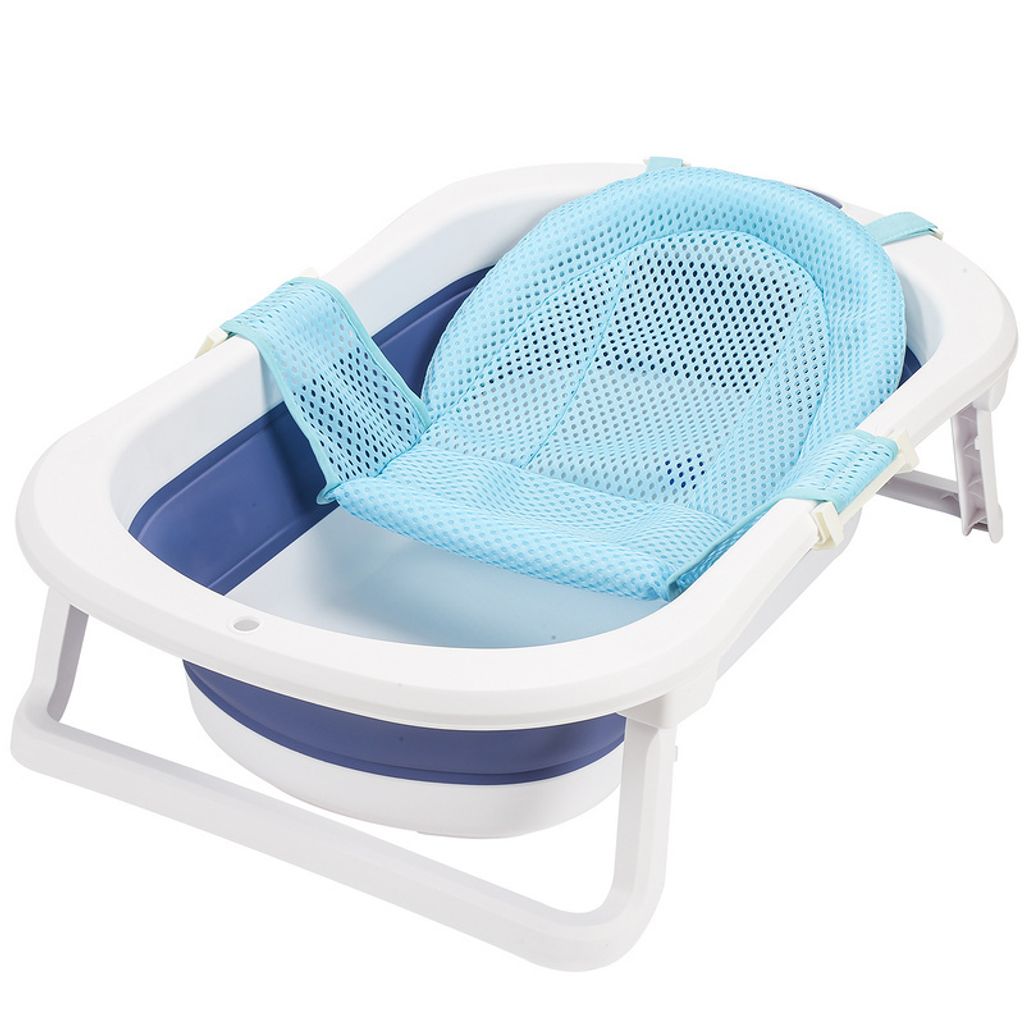 Clanmacy Baby Badewanne Babywanne Wanne tragbare- mit Sicherheitsnetz/Thermometer /Shampoobecher- für Neugeborene, Blau