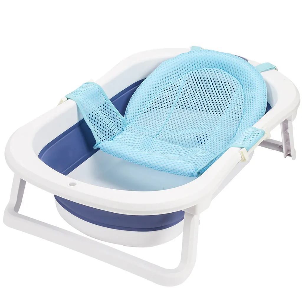 Baignoire portable pour nourrisson avec filet de maintien et godet bleu