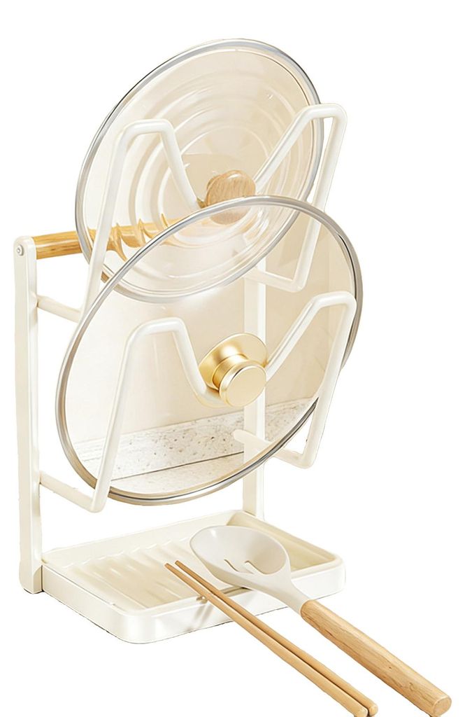 Topfdeckelhalter aus Kohlenstoffstahl mit Löffelablage und abnehmbarer Tropfschale für Topfdeckel auf der Arbeitsplatte