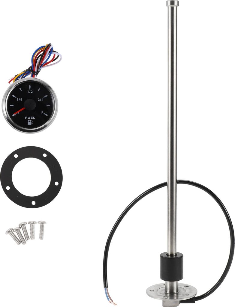 1 Satz Kraftstoff-Sendeinheit und Messgerät-Set Boot Kraftstoff-Sendeinheit Marine Kraftstoff-Sender Einheit 375mm/14.76" Silberton, Schwarz Metall