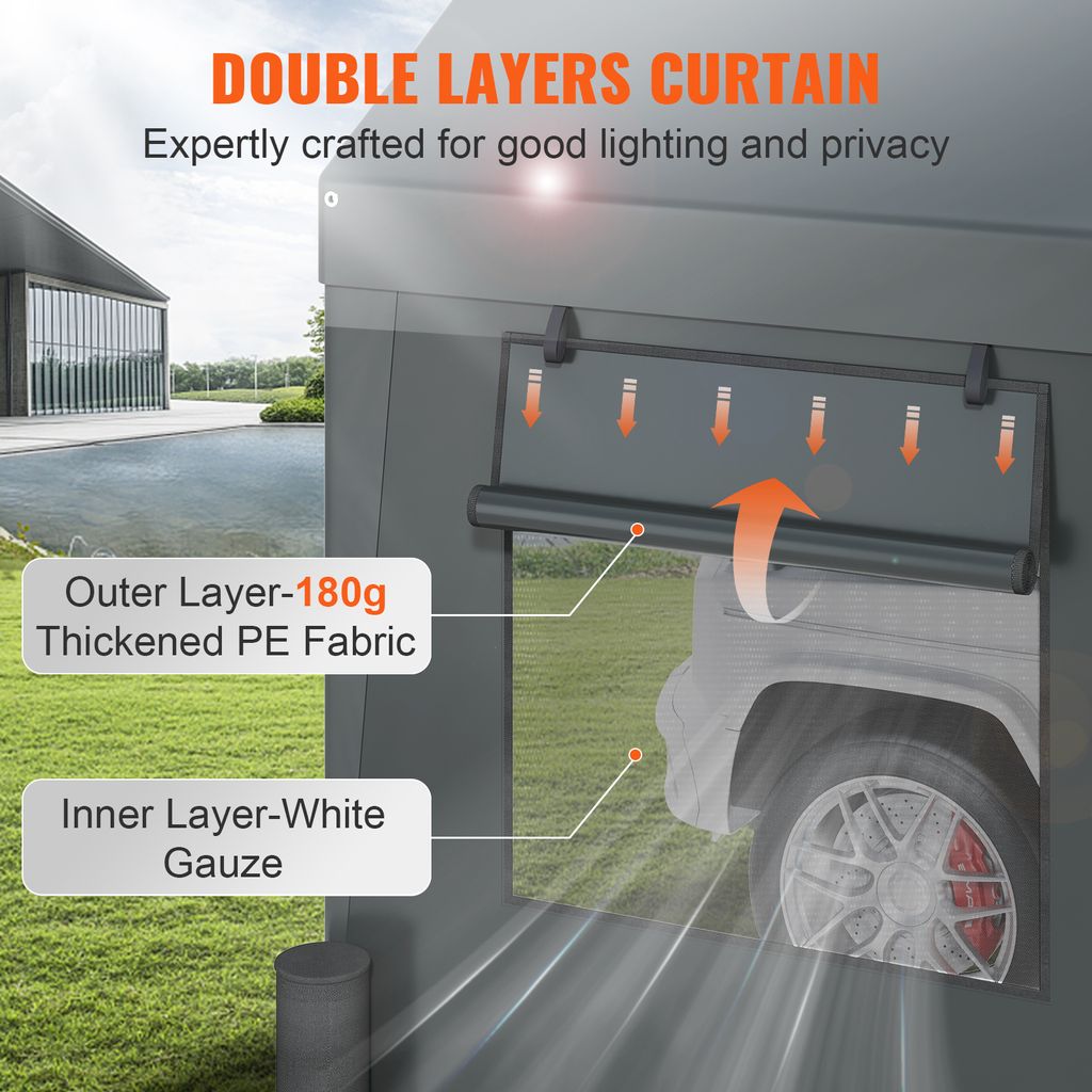 Tenda Garage VEVOR 3.7x6m - In PE 180g/m², Acciaio Zincato, Grigio - Foto 2