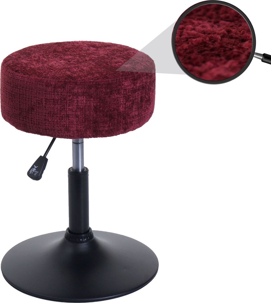 Hocker HWC-C22, Sitzhocker Schminkhocker, höhenverstellbar drehbar Ø 37cm Stoff Chenille (465g/m²) bordeaux