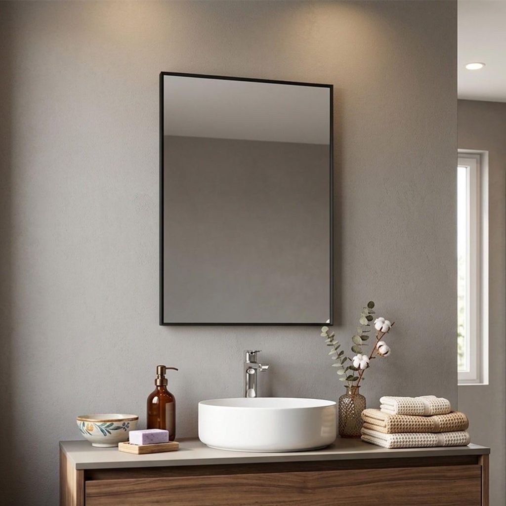 Rechteckiger Spiegel 50x70 cm mit PVC-Rahmen und matt schwarzem Rand