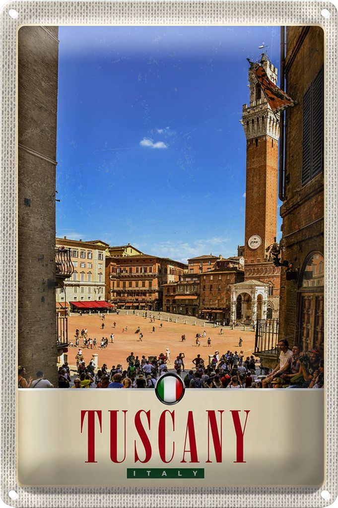 Blechschild Reise 20x30cm Toskana Italien Marktplatz Kirche Schild