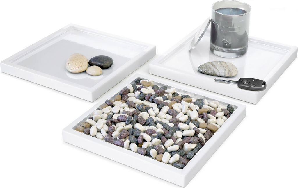 Vladon Dekoschale Maya, Germany, moderne Dekorationsschale eckig, Weiß Hochglanz, 3er-Set (20 x 1,8 x 20 cm)