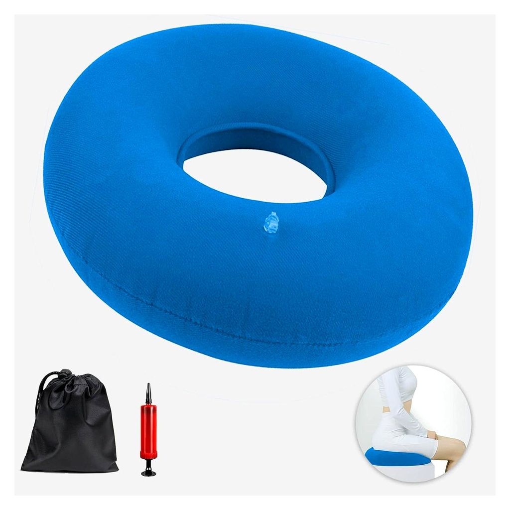 Aufblasbares Sitzkissen für Hämorrhoiden, Orthopädisches Rundkissen, Weicher Sitzring mit Pumpe bei Entzündungen, Steißbeinschmerzen, Zysten, ...