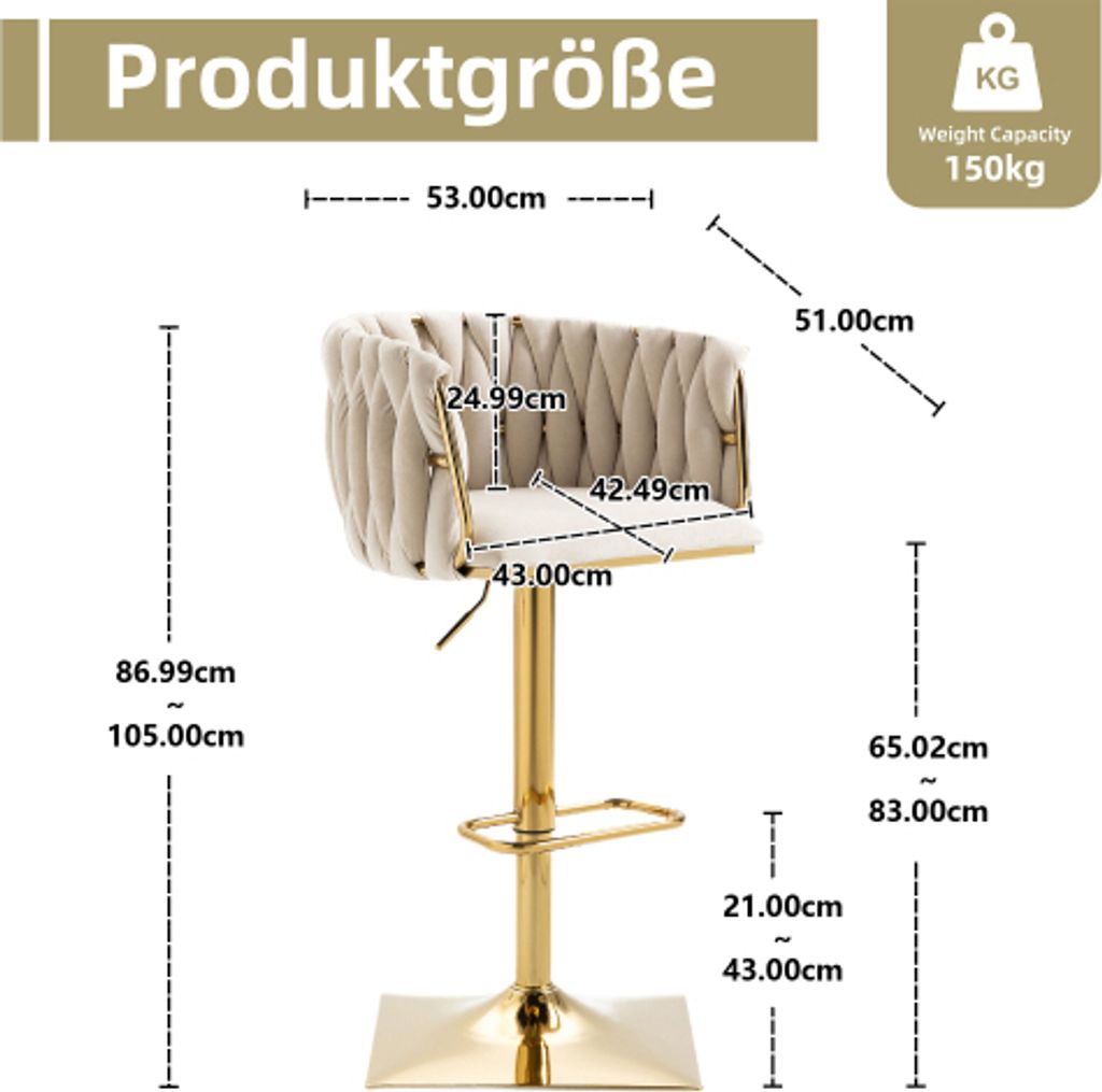 Barová židle AIORBER (sada 2 kusů), ručně tkaná, výškově Obrázek produktu 9
