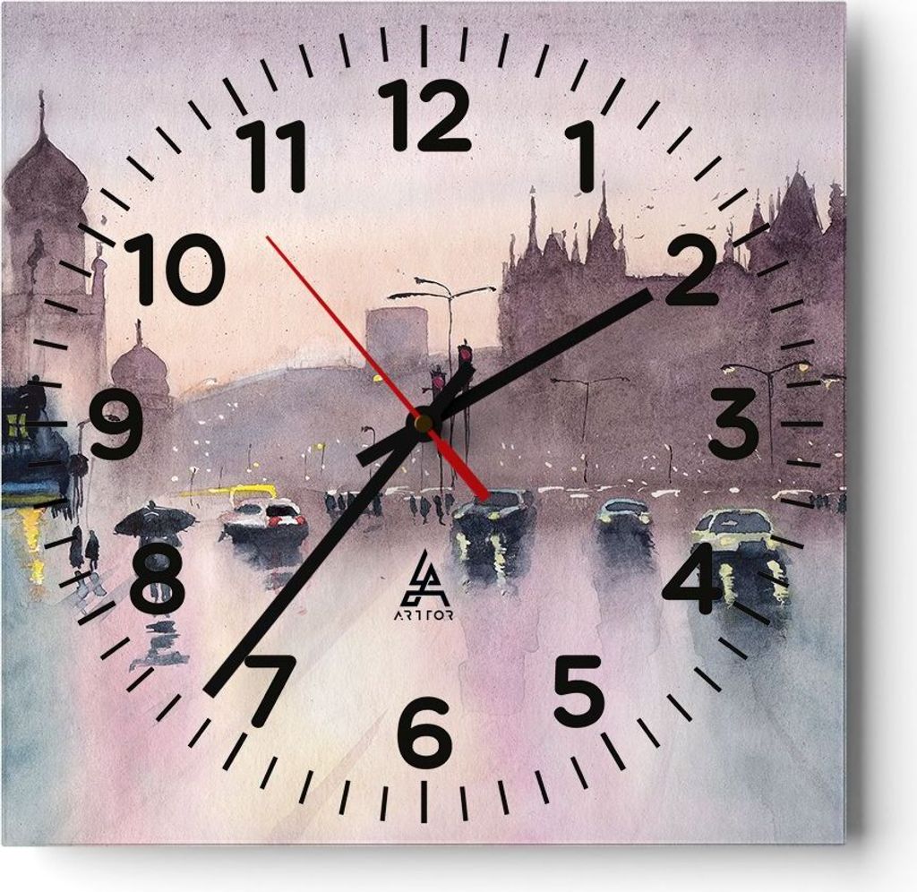 Wanduhr - Quadrat - Glasuhr - Aquarell Stadt historische Denkmäler - 40x40cm - Schleichendes Uhrwerk - Lautlos - zum Aufhängen bereit - Dekoratio...