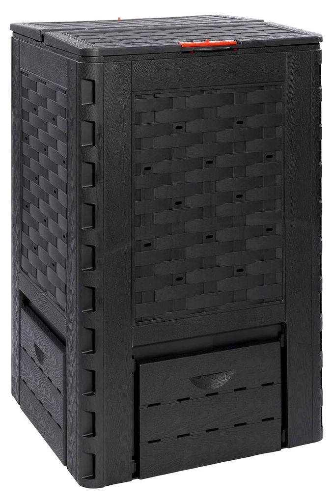 Thermoquick Schnellkomposter Rattan Pro-Line 400 L (L x B x H 65 x 65 x 101 cm, Farbe Anthrazit, einfacher Aufbau durch Stecksystem, bequeme Entnahme)