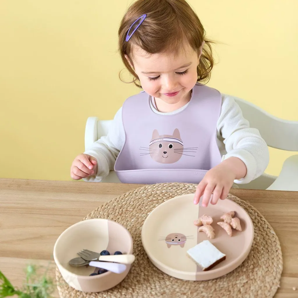 Assiette silicone pour bébé et petit enfant - Modèle chat ludique