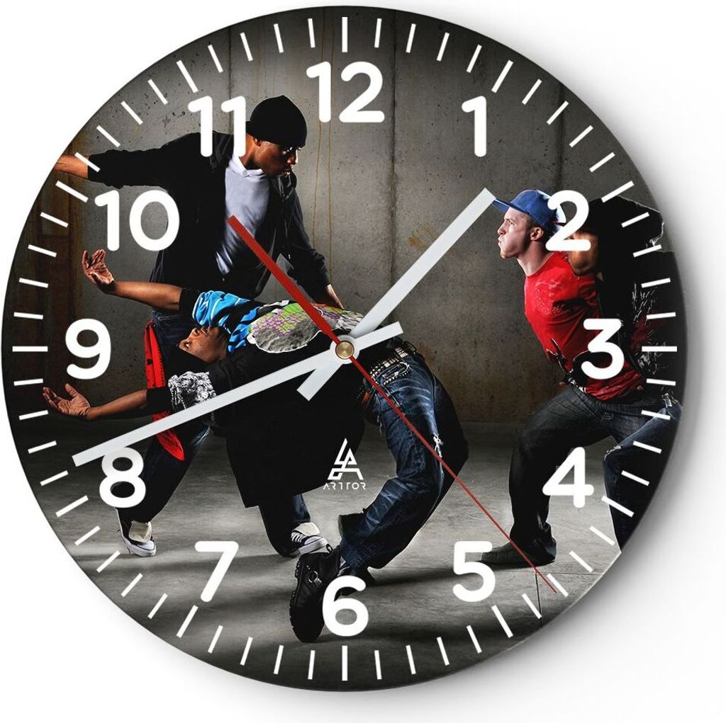 Wanduhr - Rund - Glasuhr - Gleichgewicht Tänzer springen - Produktbild 