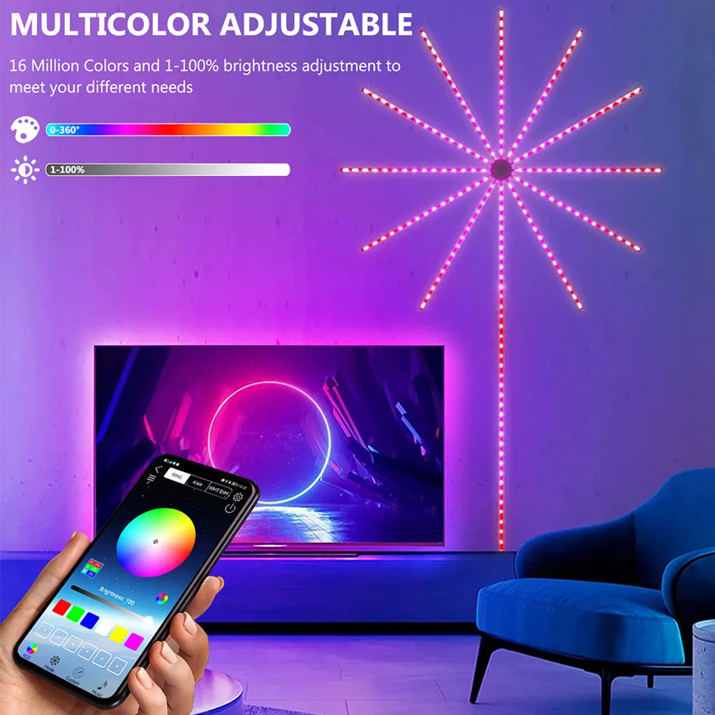 Ruban LED Feu d'Artifice 100cm Bluetooth avec Musique Sync et USB - 4