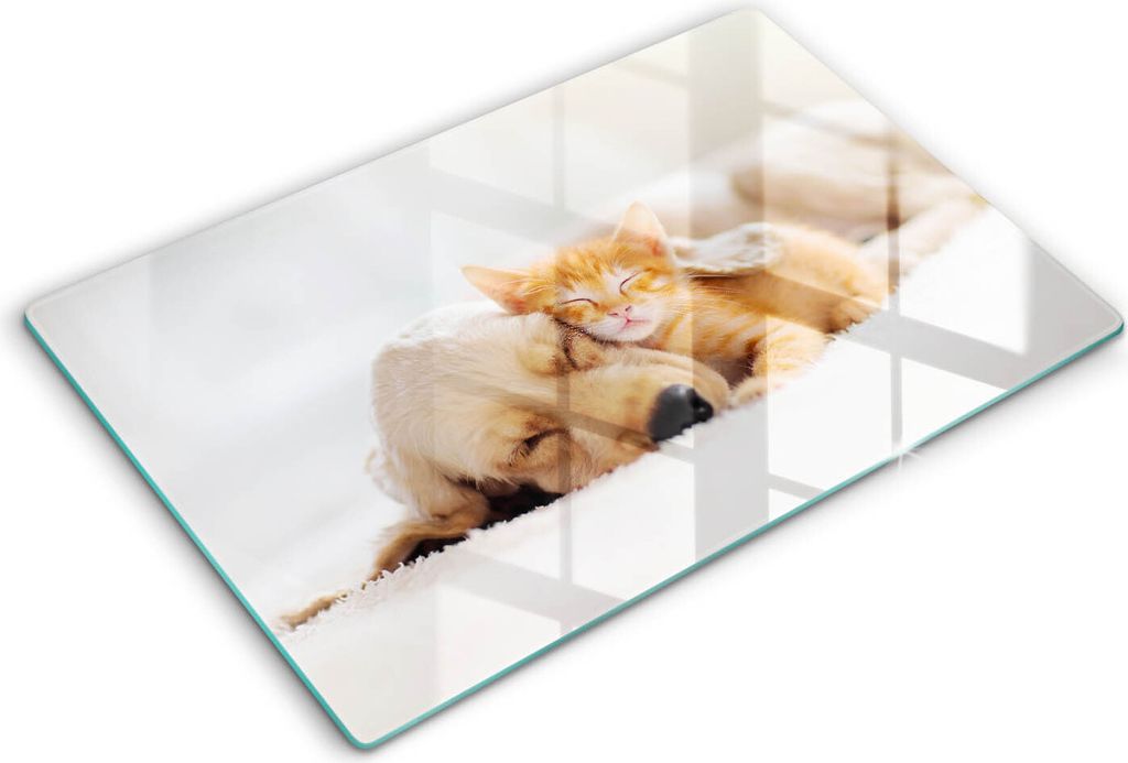 Glasschneideplatte - Herdabdeckplatte - 80x52 cm -Schneidebrett - Spritzschutz -Tiere Hund und Katze