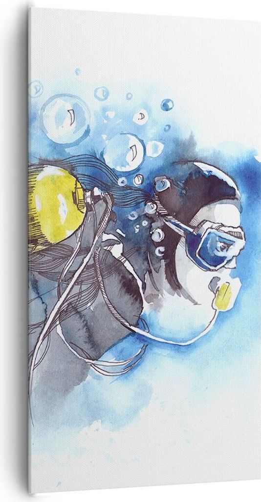 Bild auf Leinwand - Leinwandbild - Taucher Fische Illustration Hobby - 65x120cm - Wand Bild - Wanddeko - Leinwanddruck - Bilder - Kunstdruck - Lein...