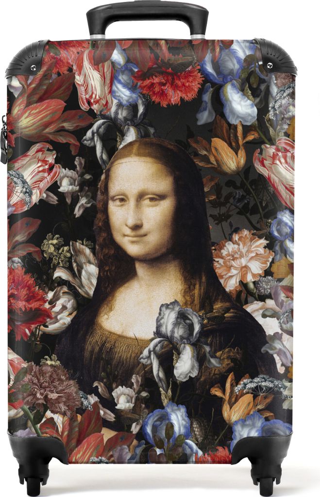 NoBoringSuitcases.com Koffer Handgepäck Trolley Rollkoffer Kleine Reisekoffer mit 4 Rollen - Kunst - Mona Lisa - Blumen - Da Vinci - Frau - Cabi...